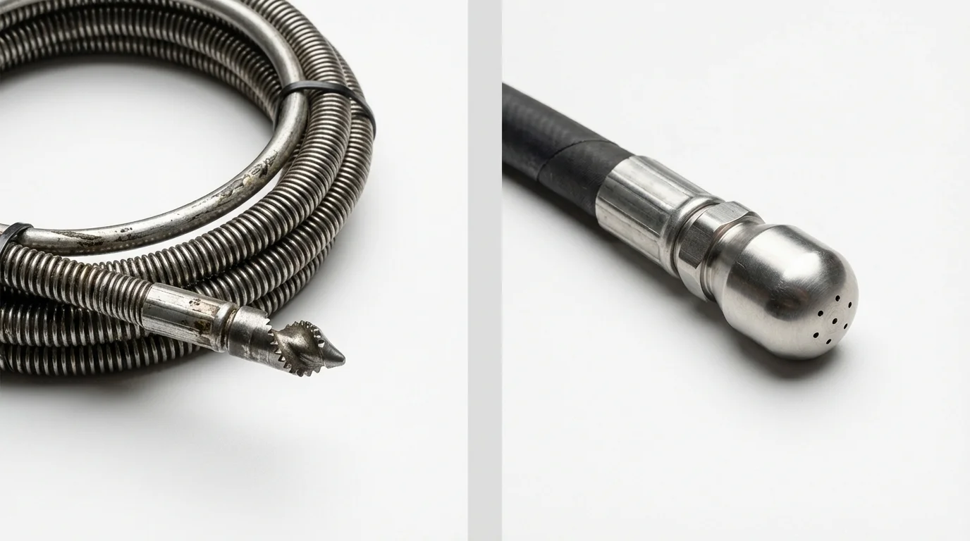 Drain snake cable and hydro jetting nozzle used for drain cleaning in Ravensdale, WA