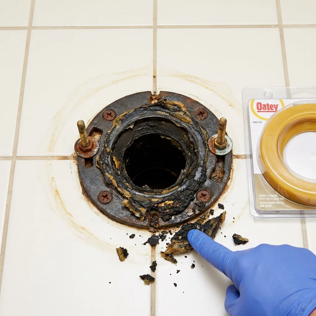 Failed wax ring showing water seepage at the base of a toilet in a Ravensdale, WA home