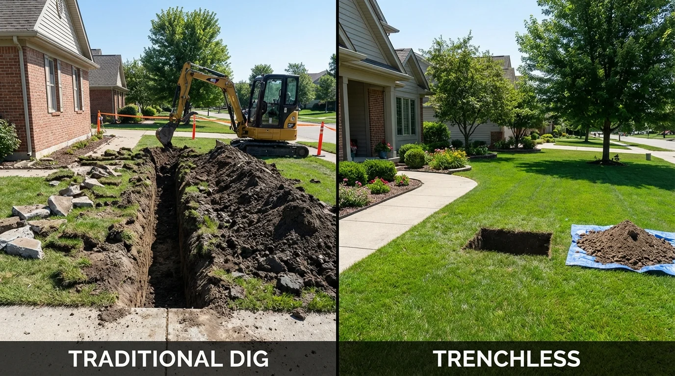 Trenchless sewer repair with minimal yard damage versus traditional excavation in Ravensdale, WA